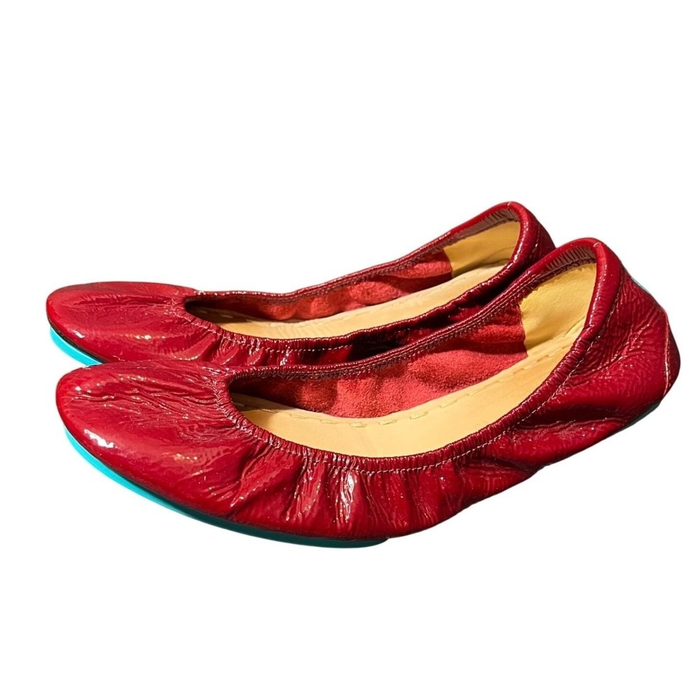Tieks Ballet Flats Womens 10 Red Diamond Patent Leather Foldable Teal Sole Shoes